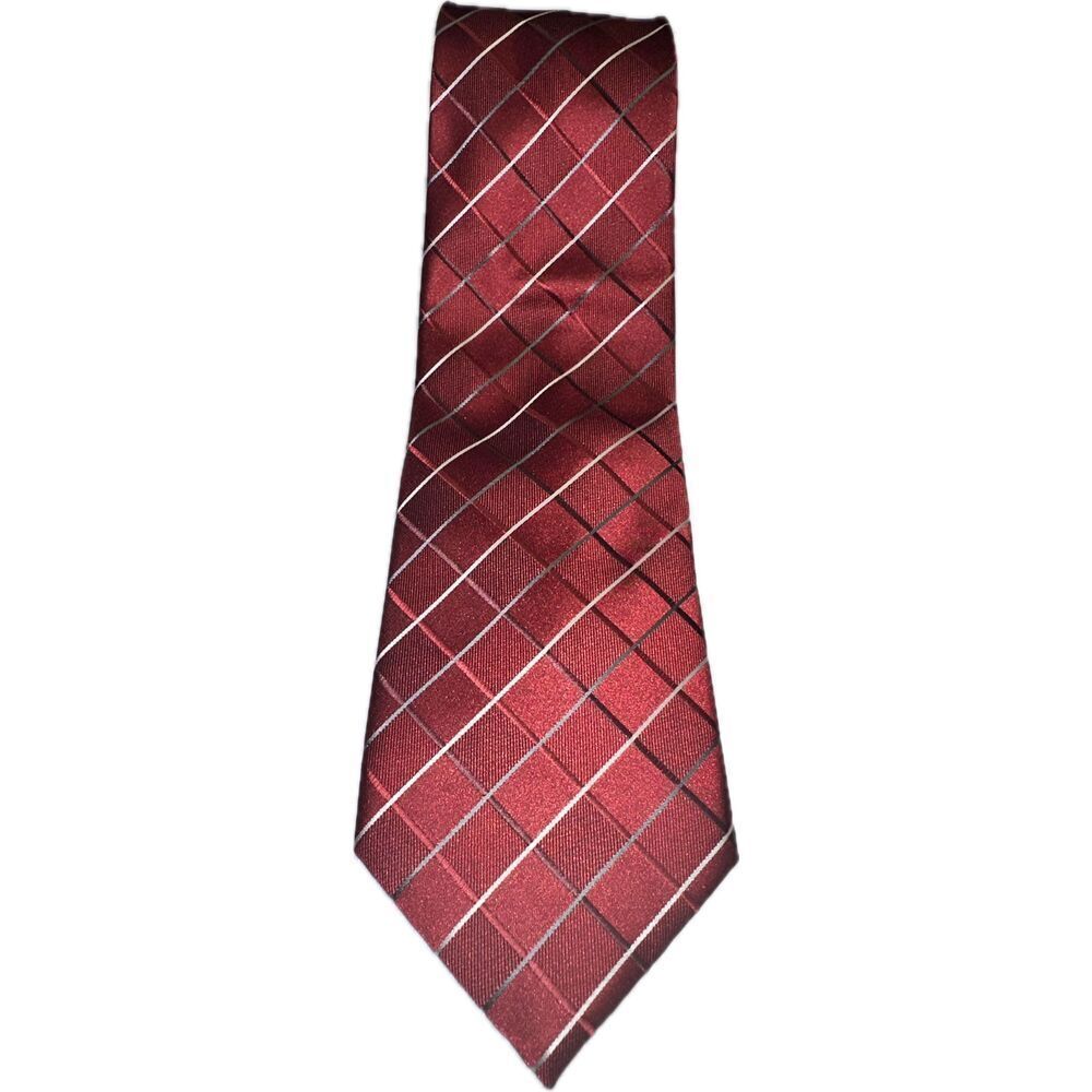 John Henry Men's Formal Necktie Red Polyester Striped Cross‎ Pattern